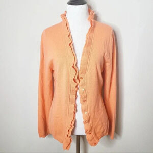 Garnet Hill Cashmere Long Sleeve Ruffle Cardigan Sweater S